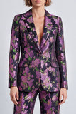 Black Purple Flower Jacquard Notched Lapel Two Piece Prom Suits