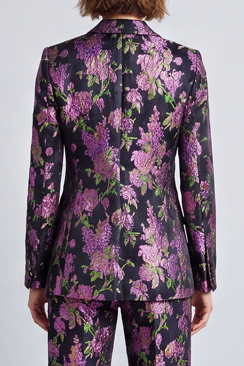 Black Purple Flower Jacquard Notched Lapel Two Piece Prom Suits