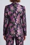 Black Purple Flower Jacquard Notched Lapel Two Piece Prom Suits