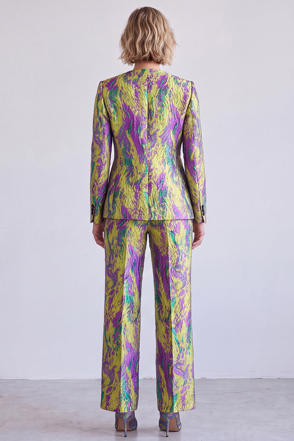 Blue and Red Printed V-Neck Single Breasted Two Piece Prom Suits