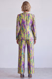 Blue and Red Printed V-Neck Single Breasted Two Piece Prom Suits