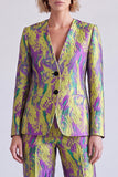 Blue and Red Printed V-Neck Single Breasted Two Piece Prom Suits