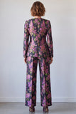 Black Purple Flower Printed Square Neck Two Piece Prom Suits