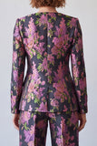 Black Purple Flower Printed Square Neck Two Piece Prom Suits