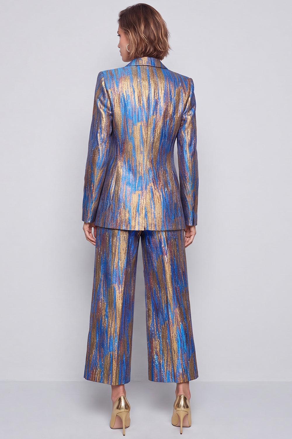 Blue Metallic Peak Lapel Two Piece Work Suits