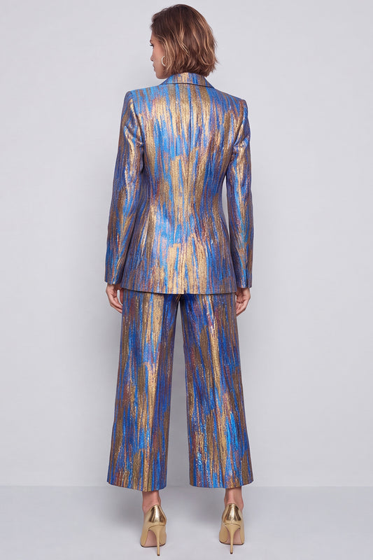 Blue Metallic Peak Lapel Two Piece Work Suits