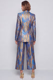 Blue Metallic Peak Lapel Two Piece Work Suits