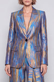 Blue Metallic Peak Lapel Two Piece Work Suits