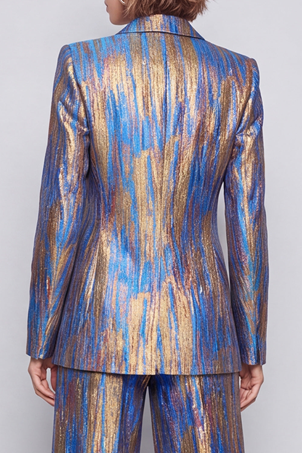 Blue Metallic Peak Lapel Two Piece Work Suits