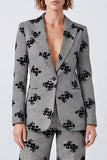 Black and White Plaid Floral Peak Lapel Two Piece Prom Suits