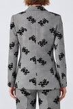 Black and White Plaid Floral Peak Lapel Two Piece Prom Suits