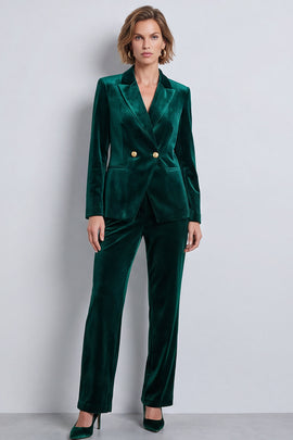 Dark Green Velvet Two Piece Peak Lapel Double Breasted Work Suits