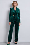 Dark Green Velvet Two Piece Peak Lapel Double Breasted Work Suits