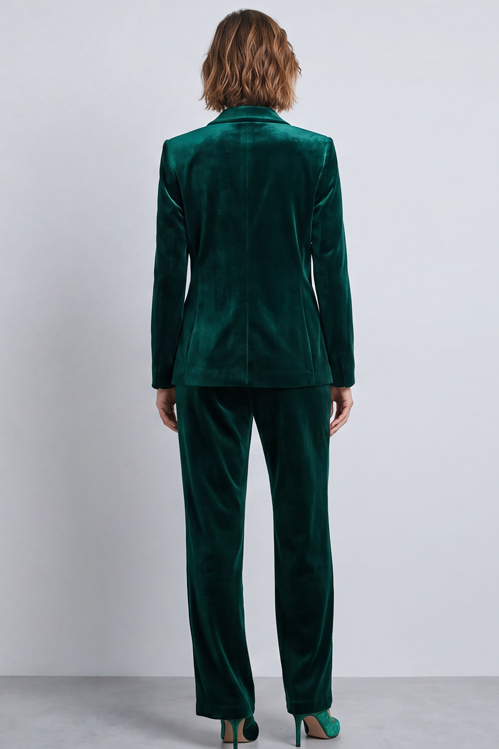 Dark Green Velvet Two Piece Peak Lapel Double Breasted Work Suits