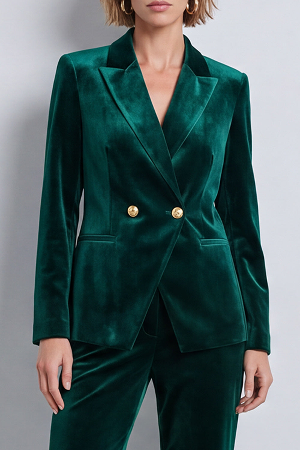 Dark Green Velvet Two Piece Peak Lapel Double Breasted Work Suits