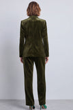 Dark Green Velvet Two Piece Peak Lapel Double Breasted Work Suits