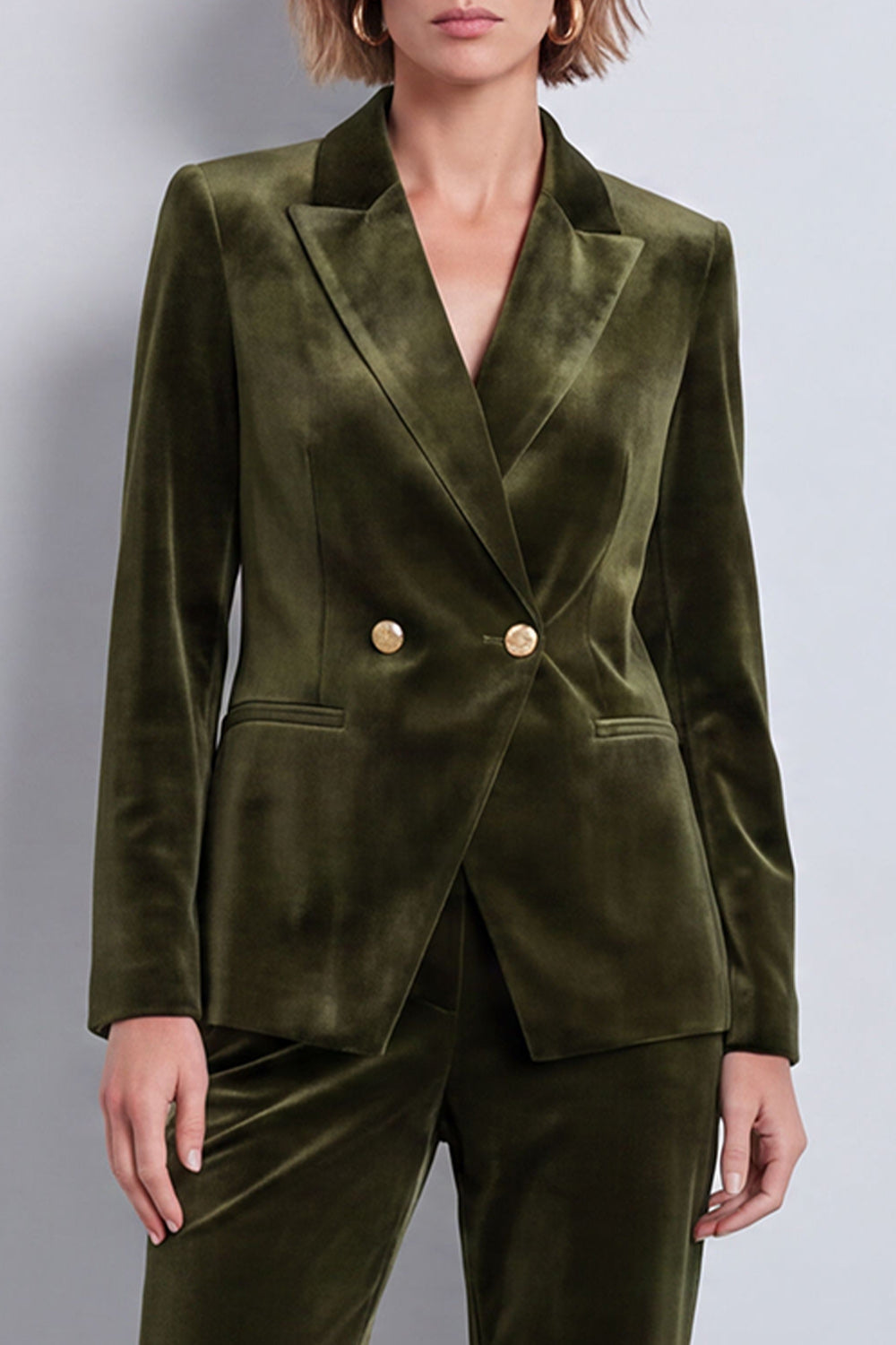 Dark Green Velvet Two Piece Peak Lapel Double Breasted Work Suits