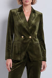 Dark Green Velvet Two Piece Peak Lapel Double Breasted Work Suits