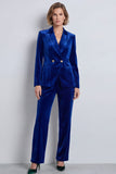 Dark Green Velvet Two Piece Peak Lapel Double Breasted Work Suits