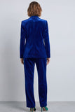 Dark Green Velvet Two Piece Peak Lapel Double Breasted Work Suits