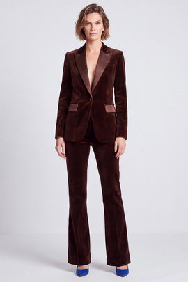 Brown Velvet Fitted Peak Lapel Two Piece Work Suits