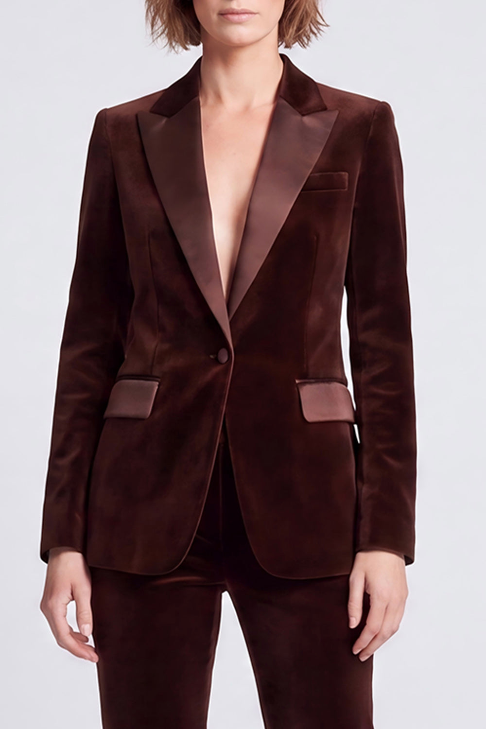 Brown Velvet Fitted Peak Lapel Two Piece Work Suits