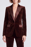 Brown Velvet Fitted Peak Lapel Two Piece Work Suits