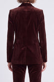 Brown Velvet Fitted Peak Lapel Two Piece Work Suits