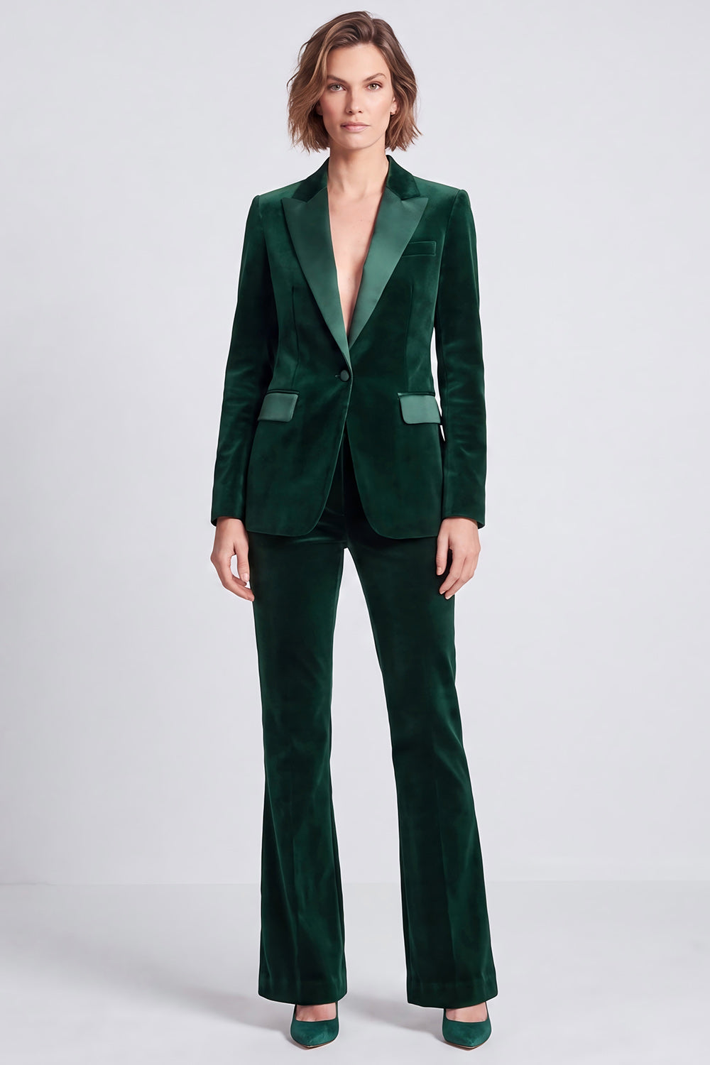 Brown Velvet Fitted Peak Lapel Two Piece Work Suits