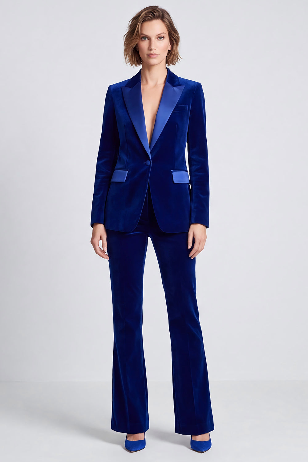 Brown Velvet Fitted Peak Lapel Two Piece Work Suits