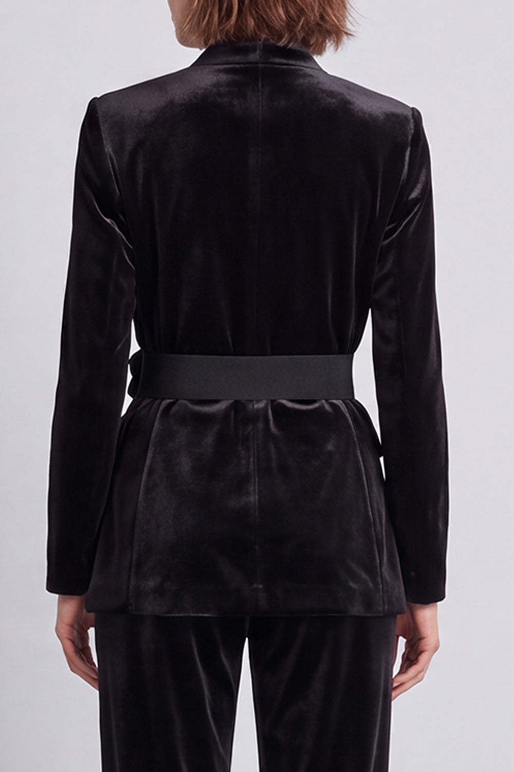Black Velvet V-Neck Two Piece Work Suits with 3D Flowers