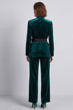 Black Velvet V-Neck Two Piece Work Suits with 3D Flowers