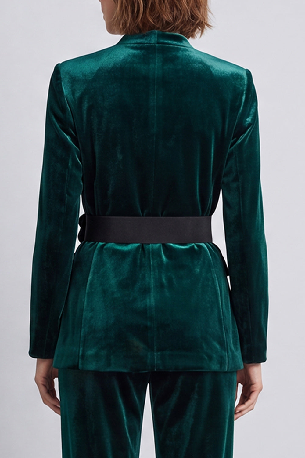Black Velvet V-Neck Two Piece Work Suits with 3D Flowers