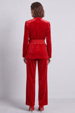 Black Velvet V-Neck Two Piece Work Suits with 3D Flowers