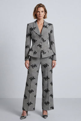 Black and White Plaid Floral 2-Piece Work Suits