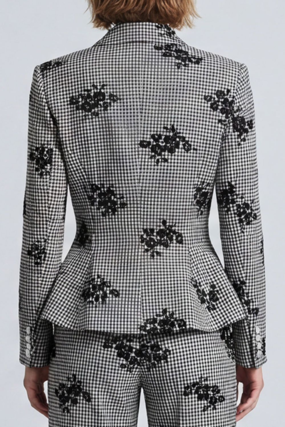 Black and White Plaid Floral 2-Piece Work Suits