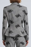 Black and White Plaid Floral 2-Piece Work Suits