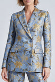 Dusty Blue Jacquard Peak Lapel Two Piece Prom Suits