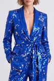 Sparkly Royal Blue Sequins Shawl Lapel 2 Piece Prom Suits with Sash
