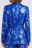 Sparkly Royal Blue Sequins Shawl Lapel 2 Piece Prom Suits with Sash