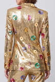 Sparkly Gold Sequins Peak Lapel 2 Piece Prom Suits