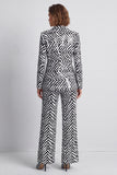 Black and White Striped Sequin Peak Lapel 2 Piece Work Suits