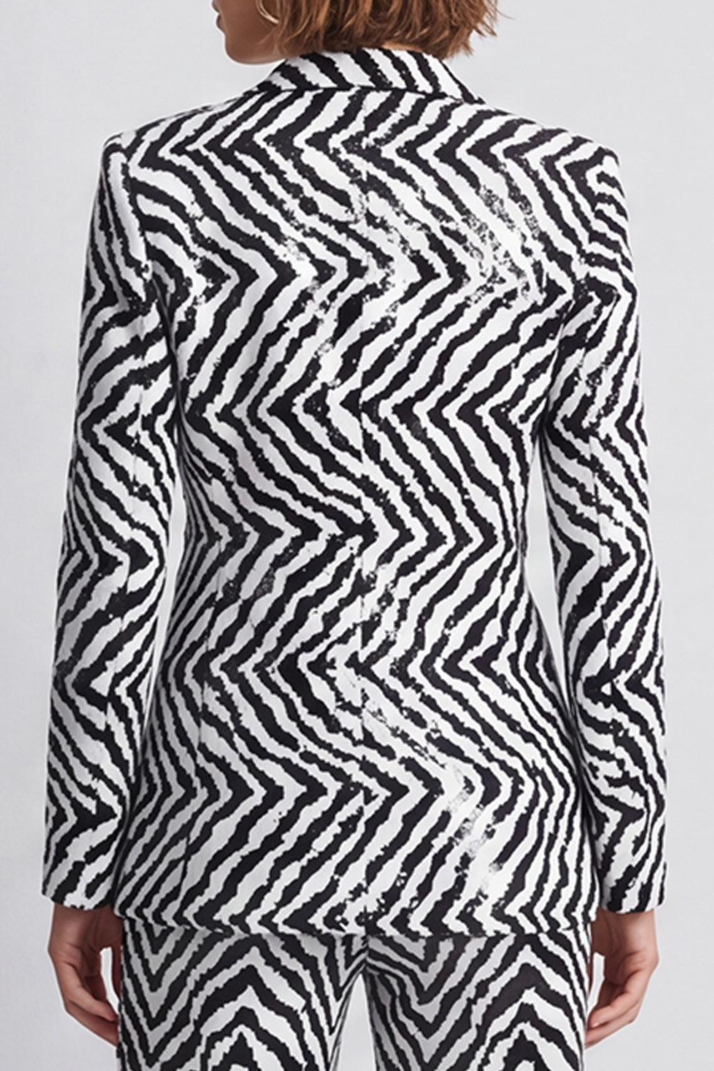 Black and White Striped Sequin Peak Lapel 2 Piece Work Suits
