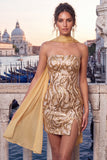 Sparkly Red Sequin Tight Short Homecoming Dress with Neck Scarf
