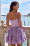 Floral Lilac Beaded Cold Shoulder A-Line Short Corset Homecoming Dress
