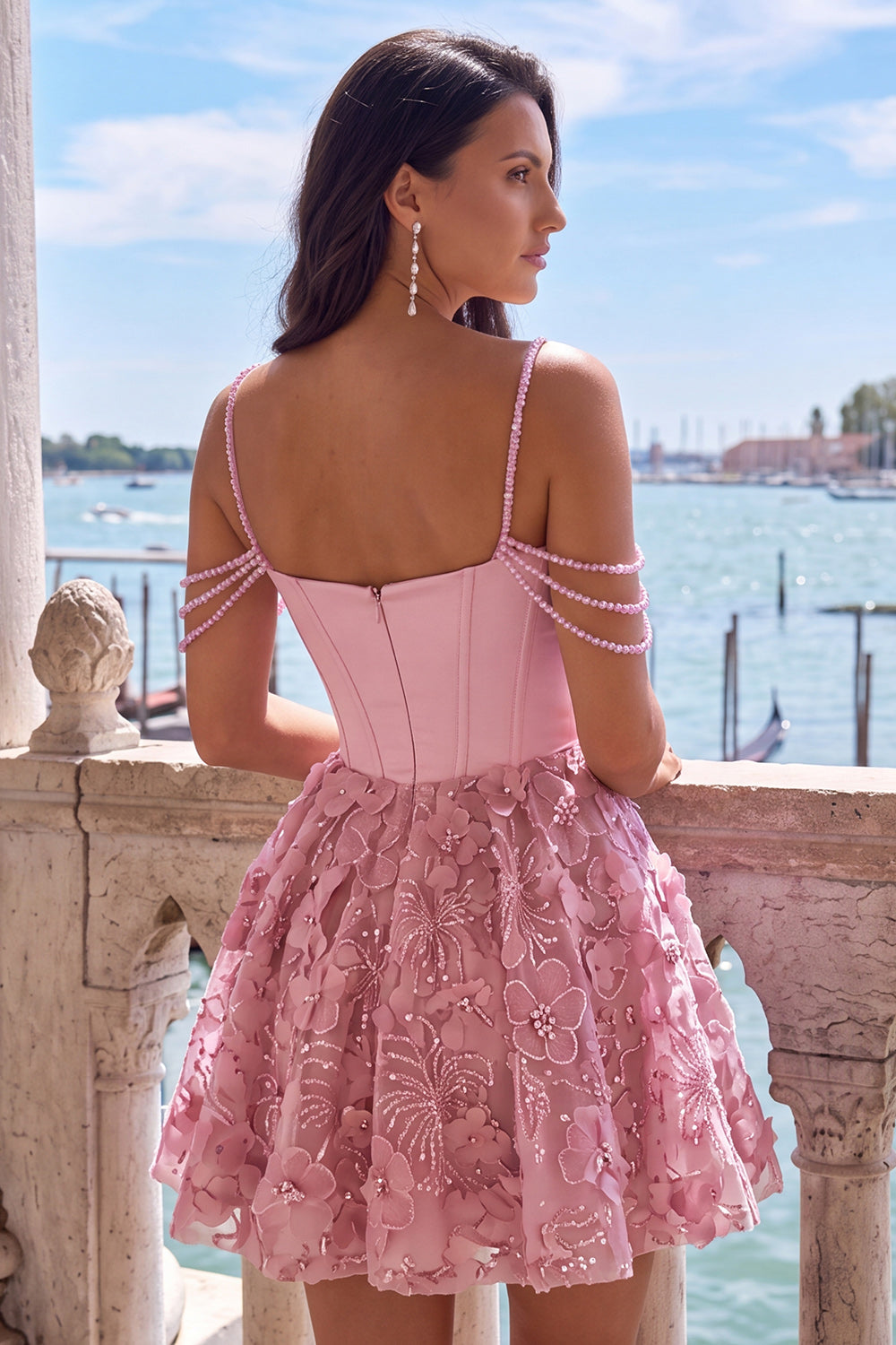 Floral Lilac Beaded Cold Shoulder A-Line Short Corset Homecoming Dress