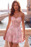 Sparkly Sky Blue Floral Corset A-Line Short Homecoming Dress