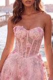 Sparkly Sky Blue Floral Corset A-Line Short Homecoming Dress