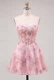 Sparkly Sky Blue Floral Corset A-Line Short Homecoming Dress