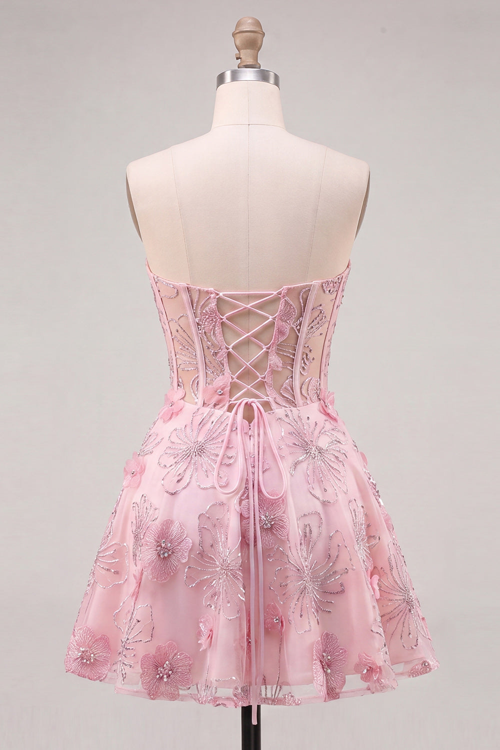 Sparkly Sky Blue Floral Corset A-Line Short Homecoming Dress